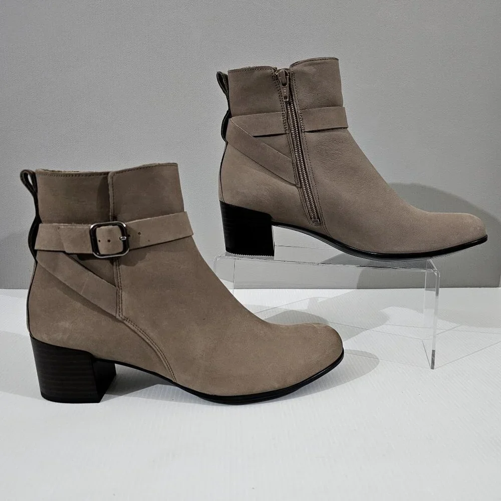 Ecco Dress Classic 35 Ankle Boot Womens EU 41 Taupe Leather Block Heel NEW